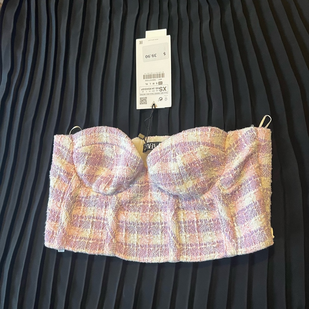 Zara Pink Purple Bustier Tweed Crop Top